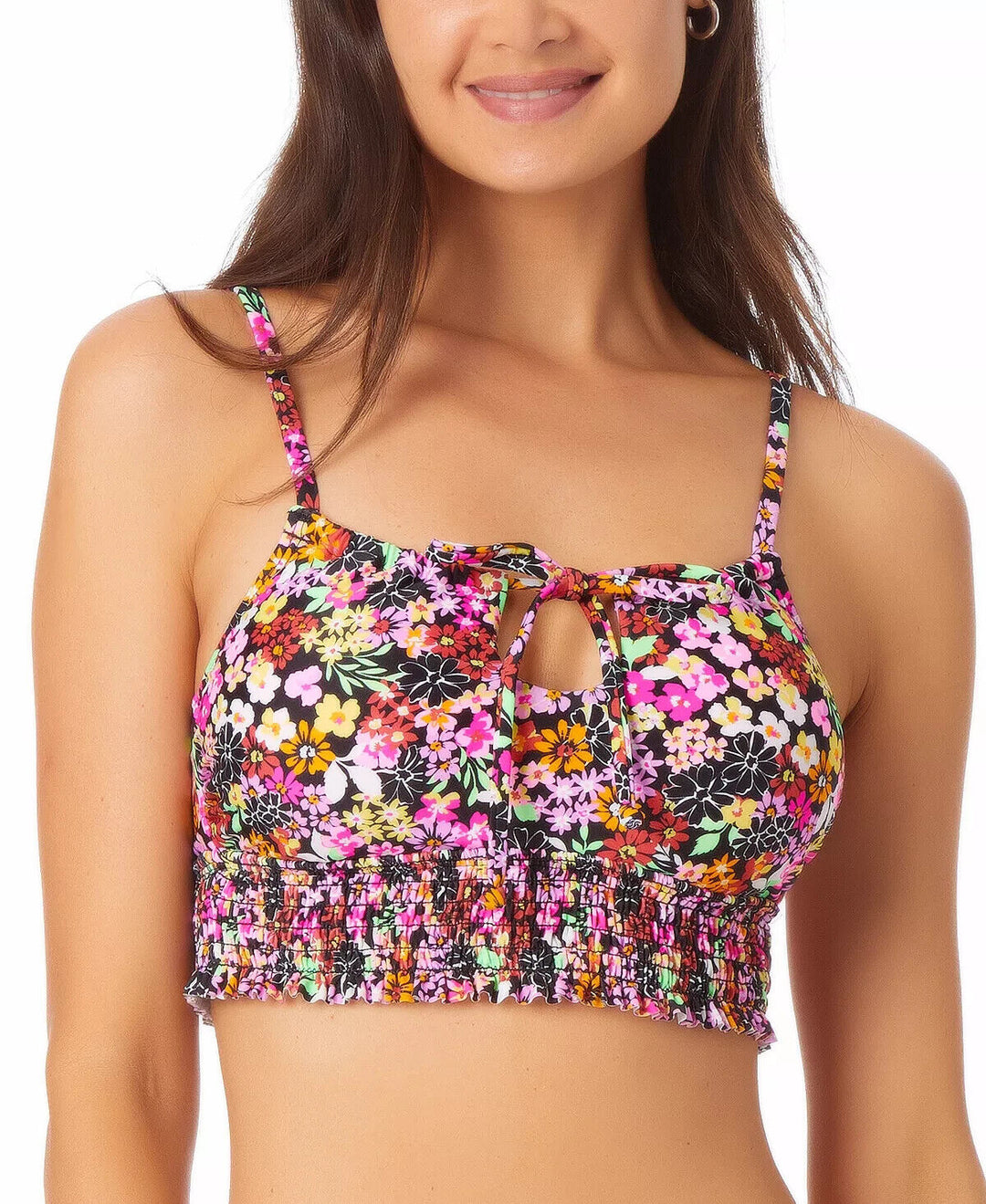 California Waves Juniors' Printed Longline Bikini Top Size L # U8 465 NEW