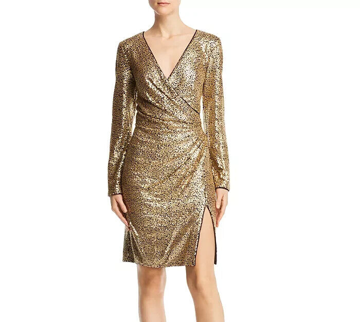 Tadashi Shoji Sequined Faux-Wrap Dress