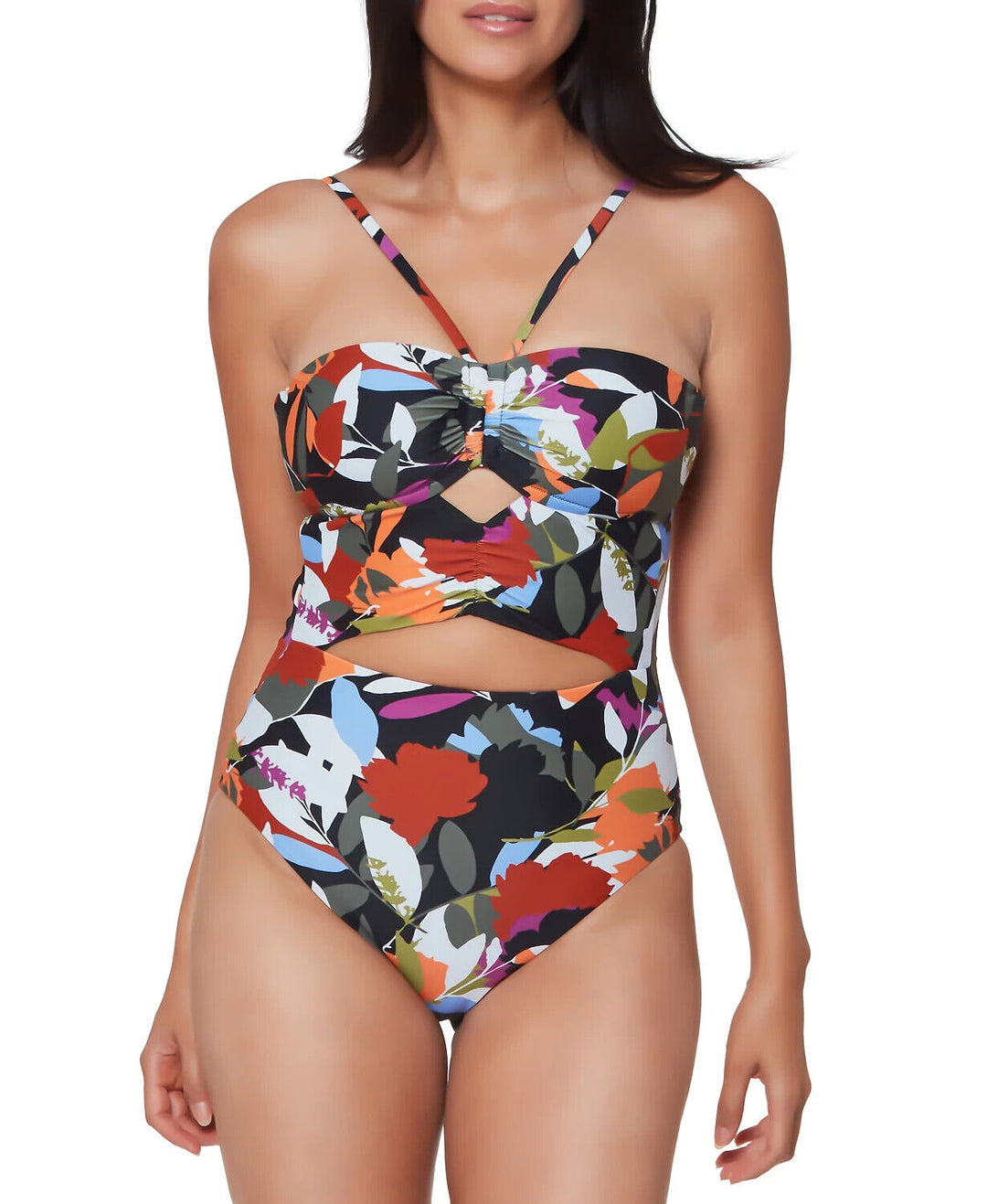 Traje de baño de una pieza con corte tipo bandeau estampado Bar III MSRP $ 88 Talla M # UB7 331 NUEVO