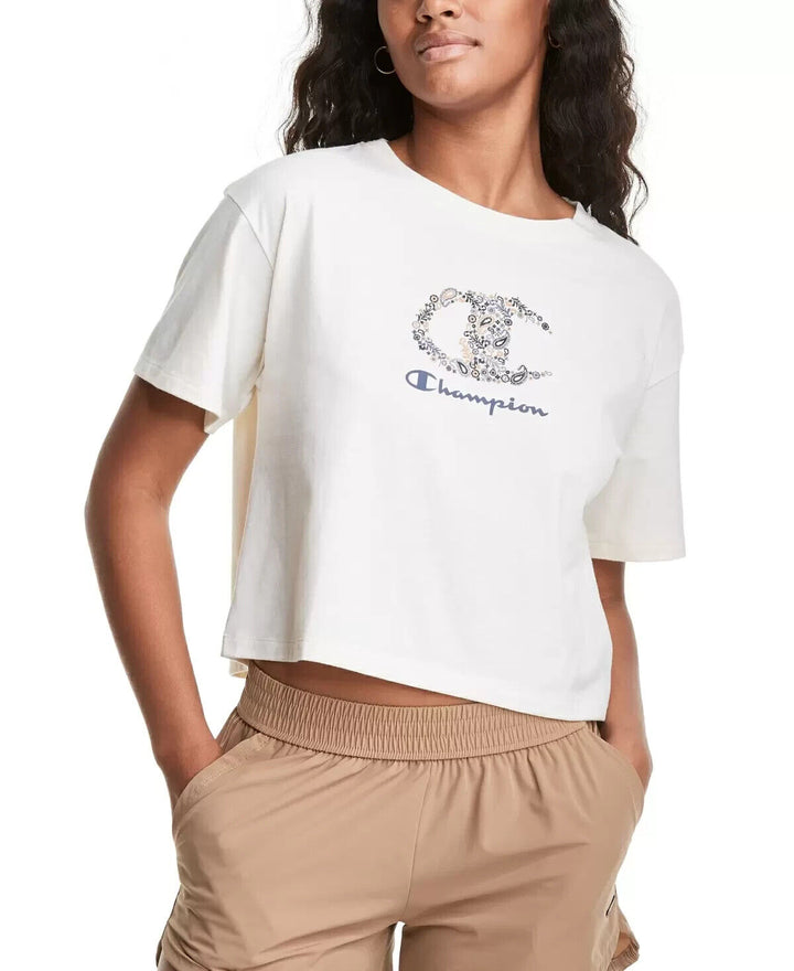 Champion Cropped Graphic-Print Logo T-Shirt MSRP $25 Size M # 5B 1848 NEW