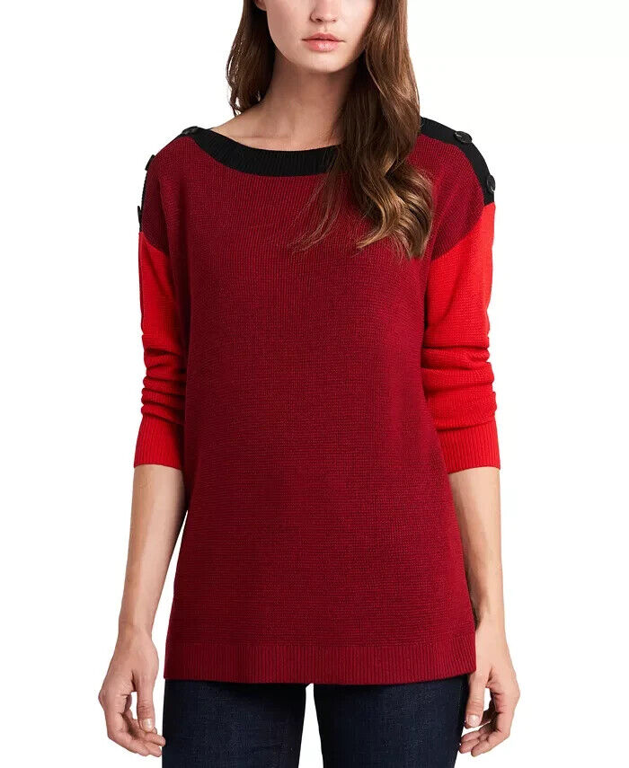 Vince Camuto Colorblocked Button-Shoulder Sweater $79 Size L # 4C 540 NEW