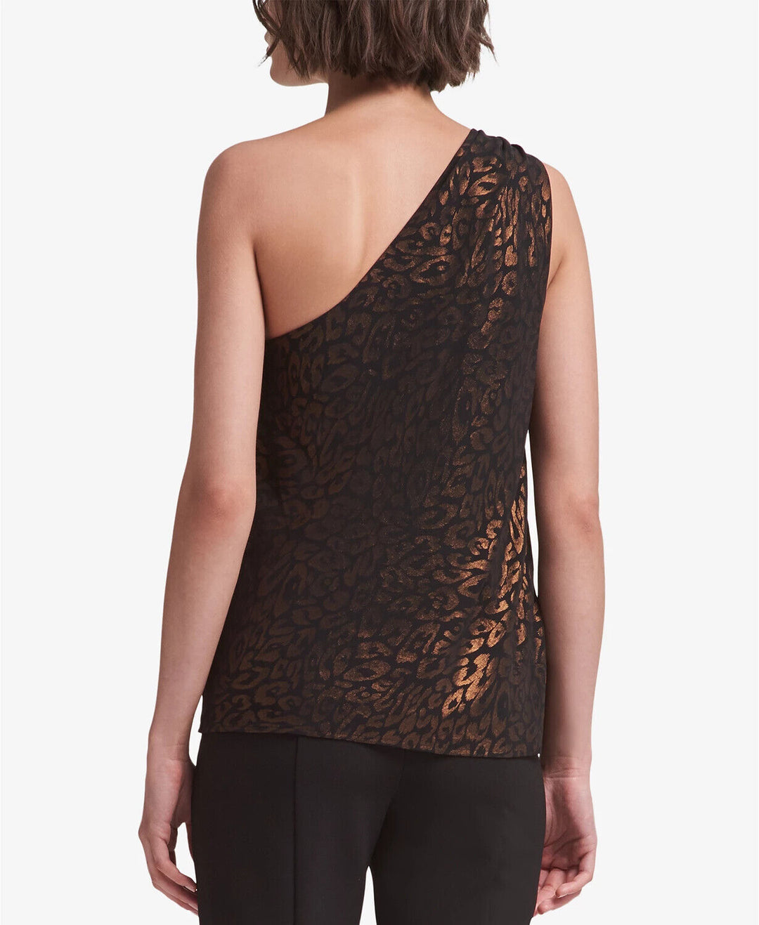 DKNY Metallic-Print One-Shoulder Top