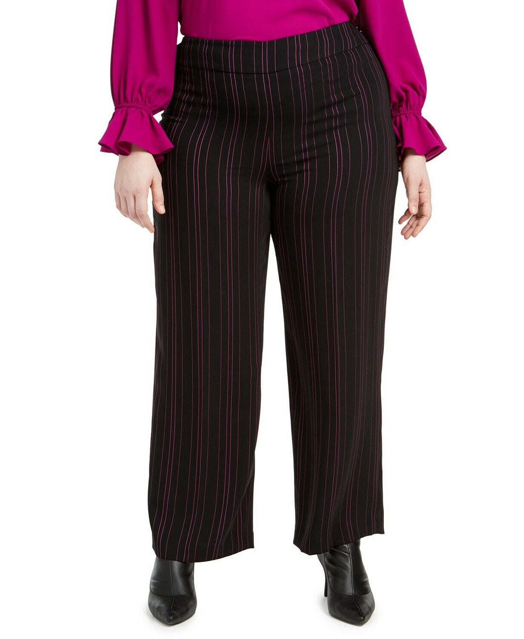 Bar III Trendy Plus Size Striped Wide-Leg Pants MSRP $89 Size 14W # TR 692 NEW