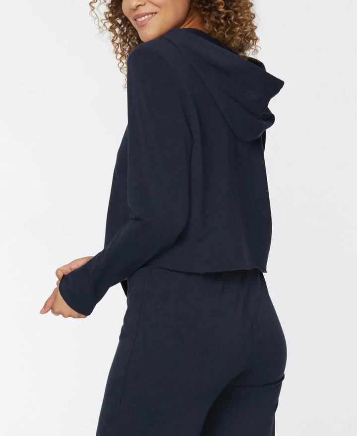 NYDJ Cropped French Terry Split-Neck Hoodie