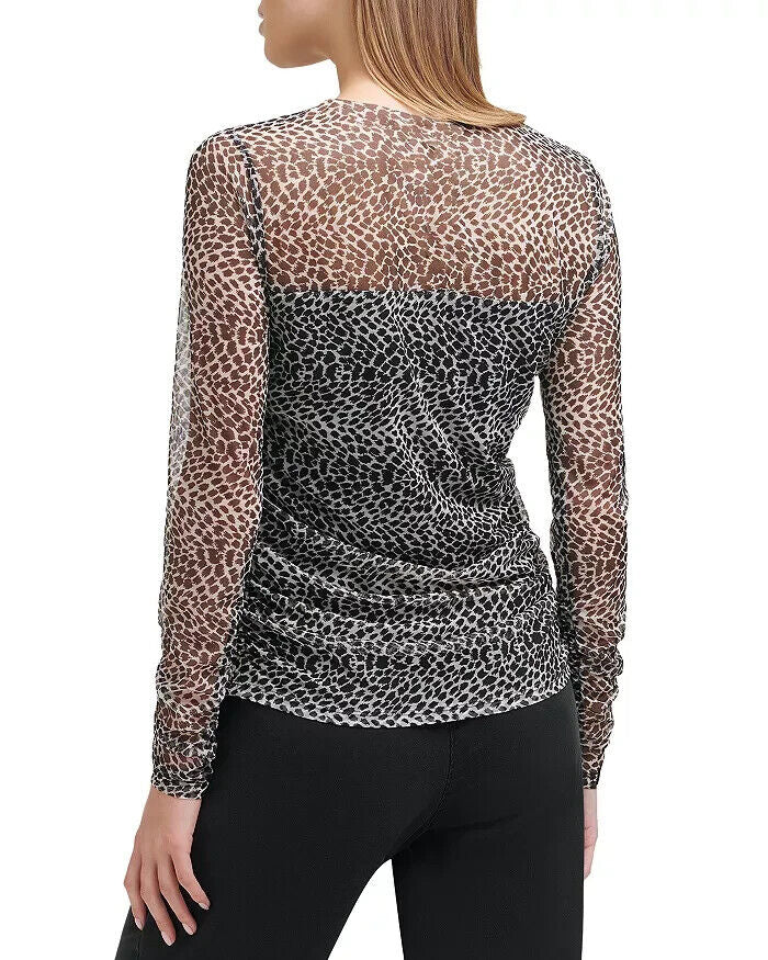 Top de malla estampado DKNY MSRP $69 Talla L # 5D 2187 NUEVO