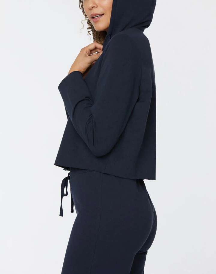 NYDJ Cropped French Terry Split-Neck Hoodie