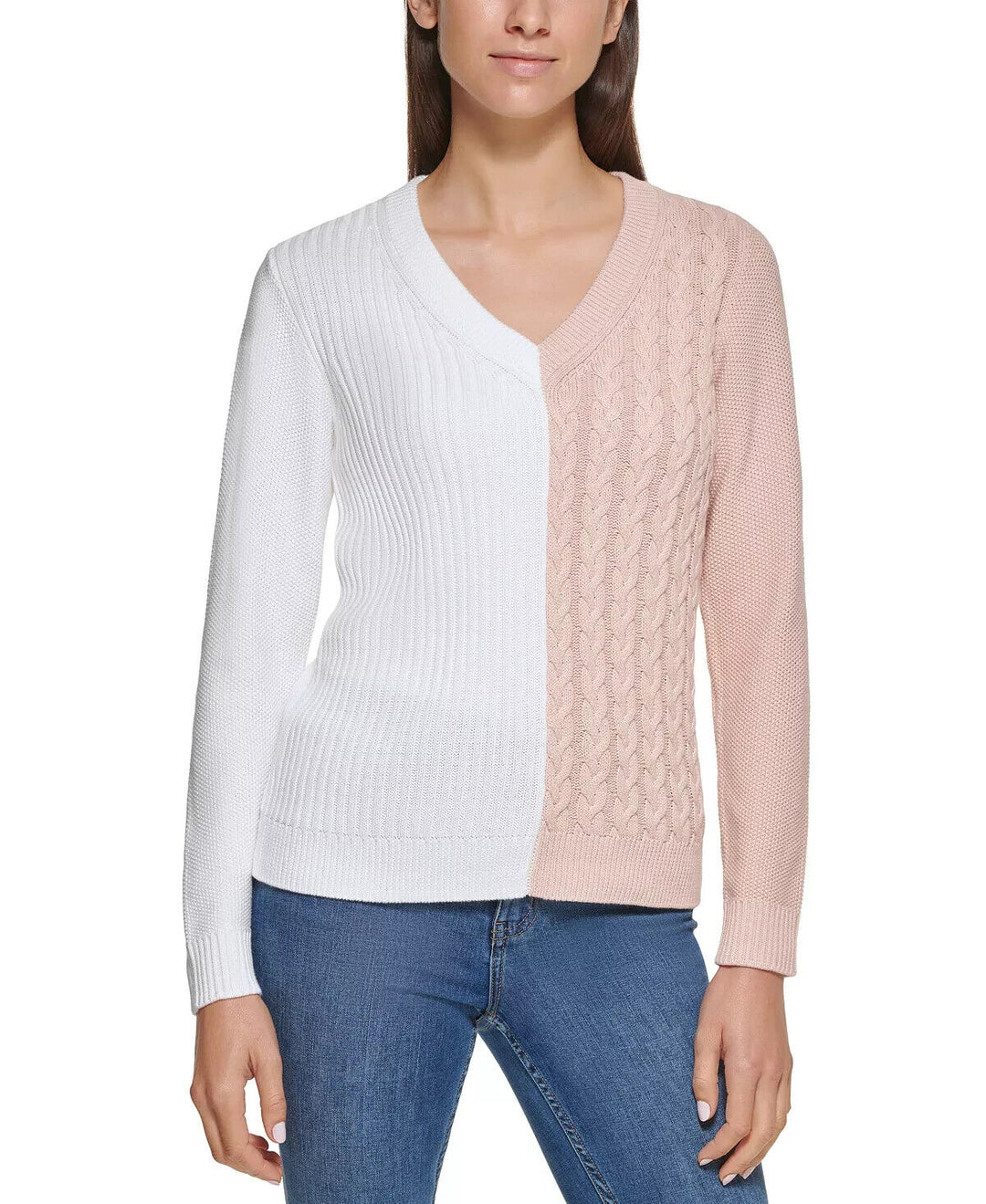 Calvin Klein Colorblocked Mixed Knit V-Neck Sweater $89.50 Size L # 5A 2022 NEW