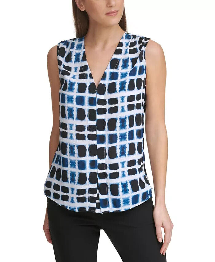 DKNY Printed V-Neck Top MSRP $59 Size XS # 5B 1883 NEW