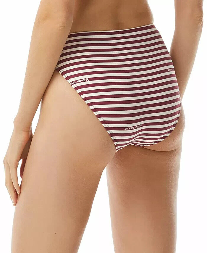 MICHAEL KORS Striped High-Waist Bikini Bottoms