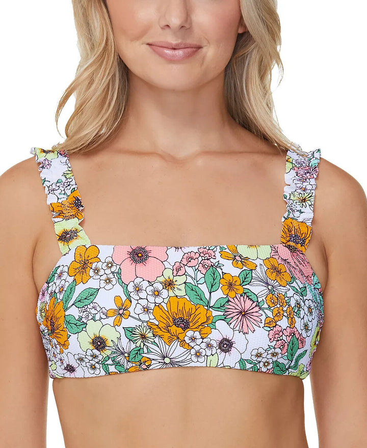 Raisins Junior Printed Textured Smocked-Strap Bikini Top $46 Size L # U8 460 NEW