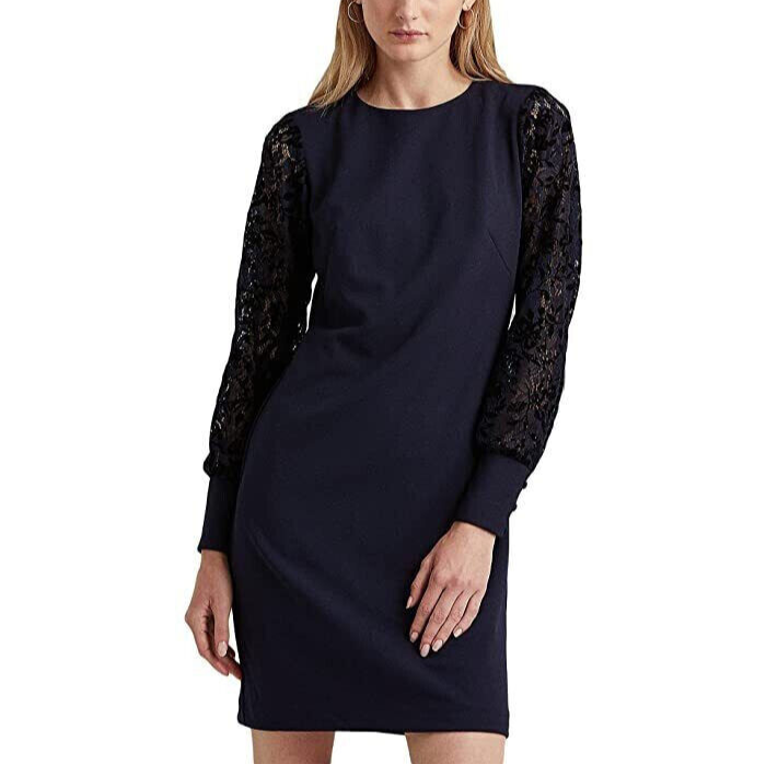 LAUREN Ralph Lauren Jersey Lace-Sleeve Dress MSRP $155 Size 4 # 1B 1553 NEW