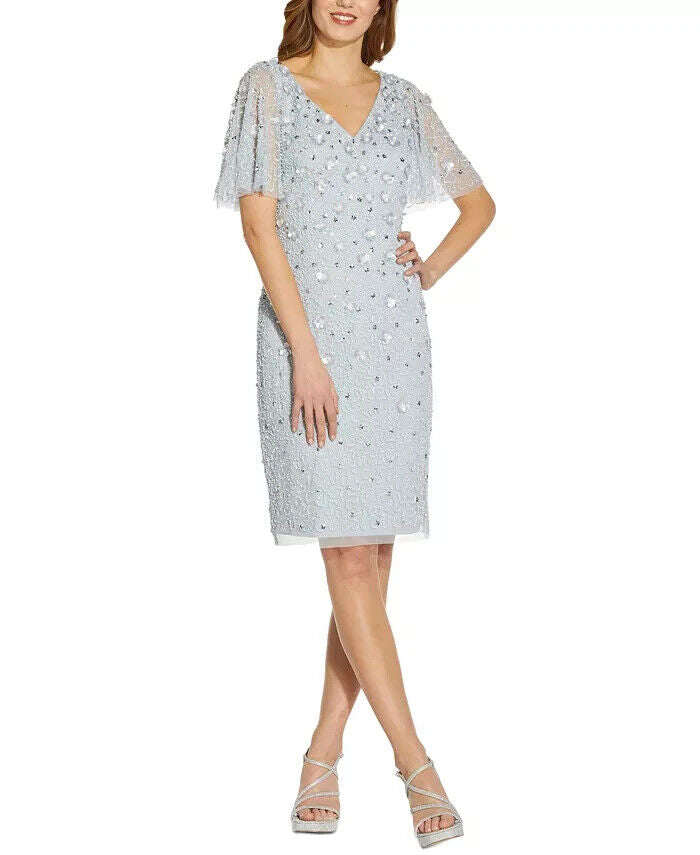 Adrianna Papell Sequin Flutter-Sleeve Dress MSRP $249 Size 2 # 10A 1971 NEW 