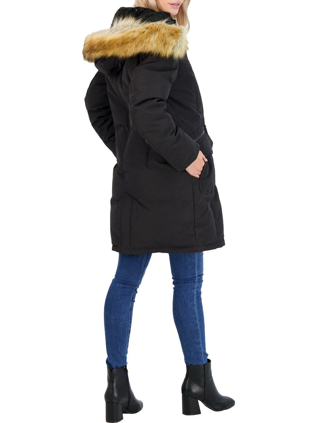 Parka de plumón con ribete de piel sintética y capucha de French Connection MSRP $320 Talla M # 18B 109 NUEVO