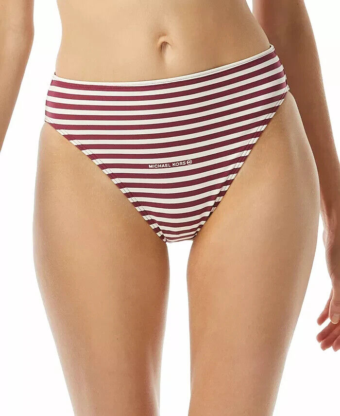 MICHAEL KORS Striped High-Waist Bikini Bottoms $62 Size XS # U10 359 NEW