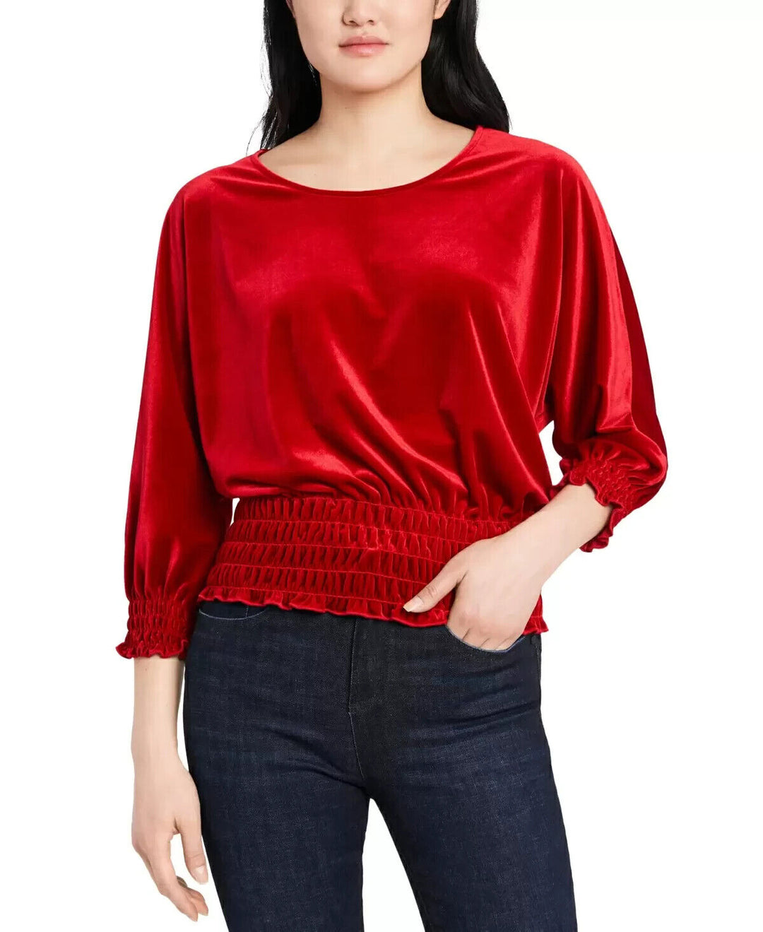 Vince Camuto Smocked-Hem Velour Blouse MSRP $69 Size M # 5D 2255 NEW