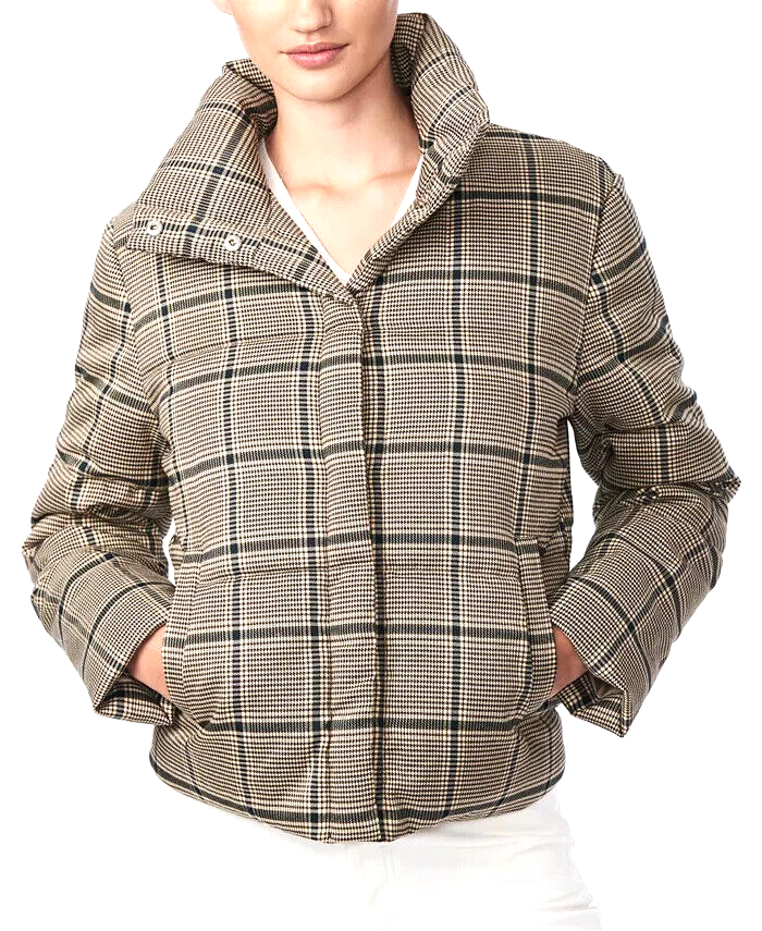 Collection B Juniors' Cropped Plaid Puffer Coat MSRP $119 Size S # 4A 443 NEW