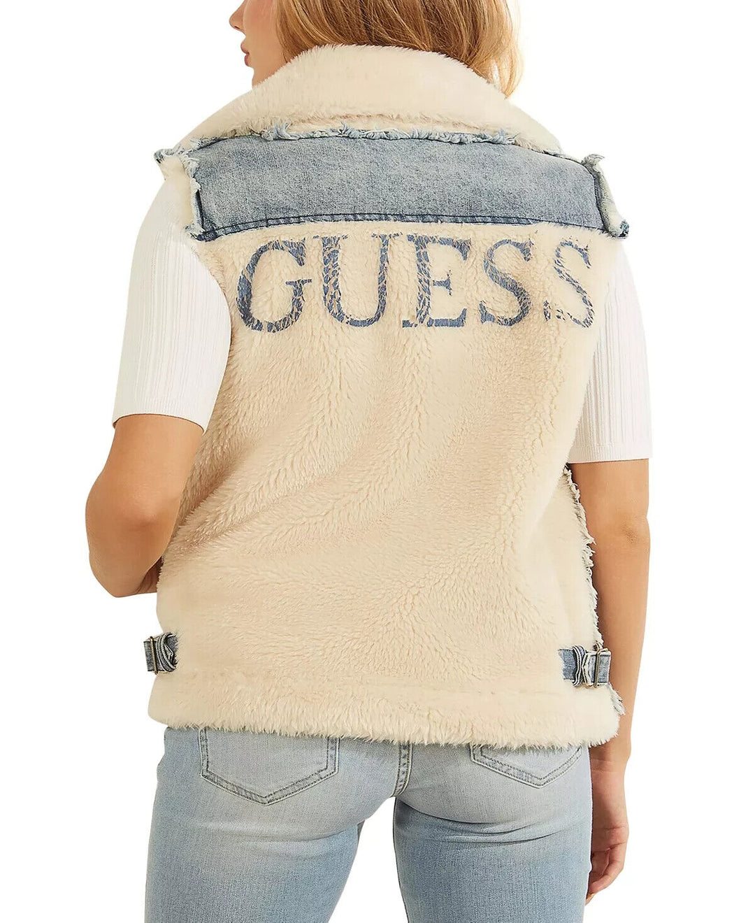 GUESS Manola Denim Front Sherpa Chaleco MSRP $ 178 Talla S # 4B 505 NUEVO