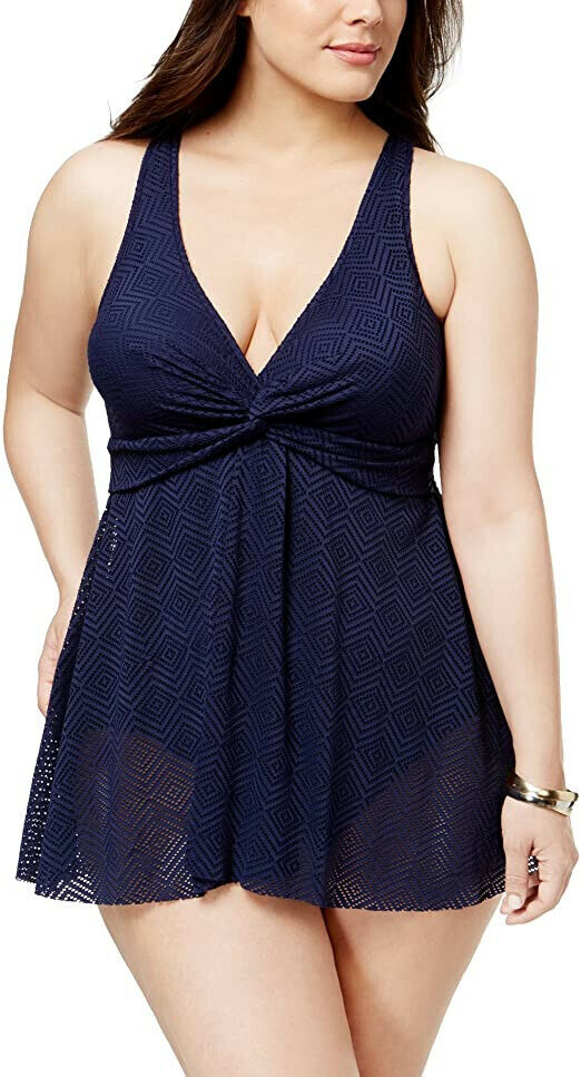 Swim Solutions Twist-Front Crochet Swimdress