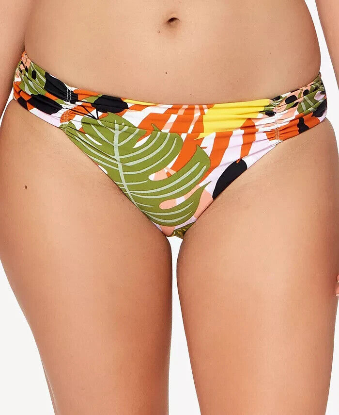 Bar III Tropical-Print Ruched Bikini Bottoms MSRP $44 Size XS # U3 510 NEW 