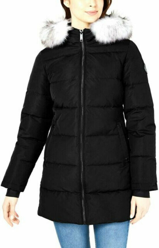 Halifax Hooded Faux-Fur-Trim Puffer Coat Size S # 18A 124 NEW