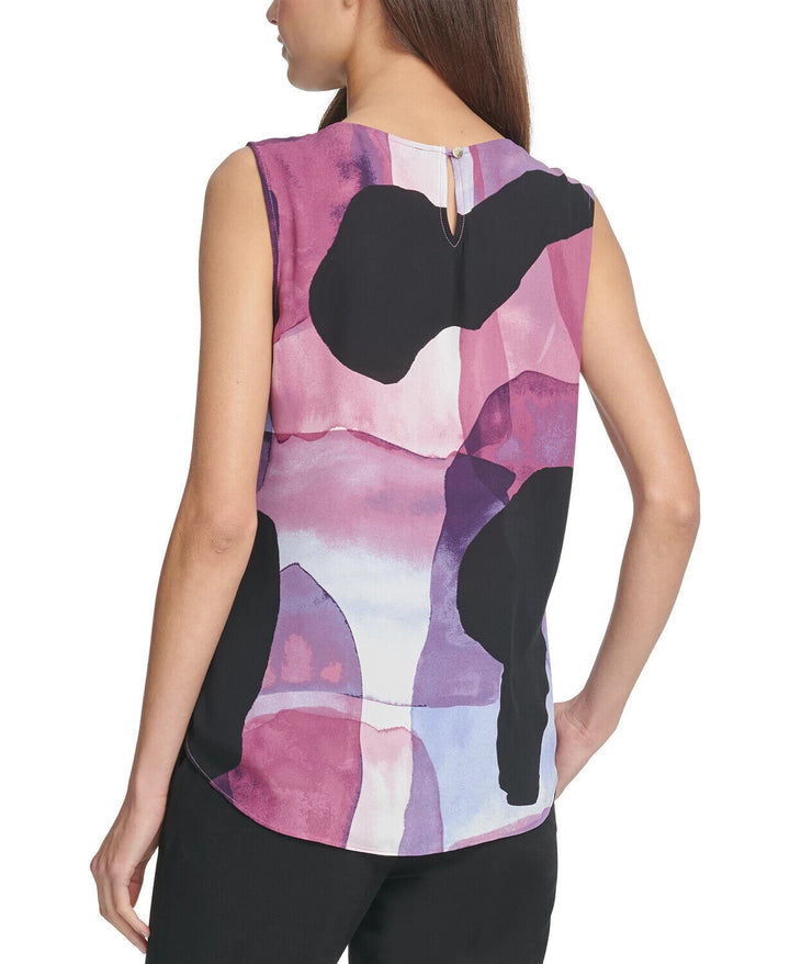 Top con estampado abstracto DKNY Petite MSRP $59 Tamaño PS # 6A 1285 NUEVO