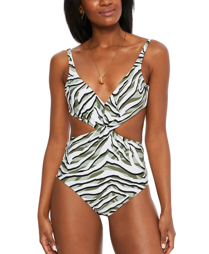 Bar III Hypno Beach Chic Twist-Front One-Piece Swimsuit $88 Size L # UB9 298 NEW