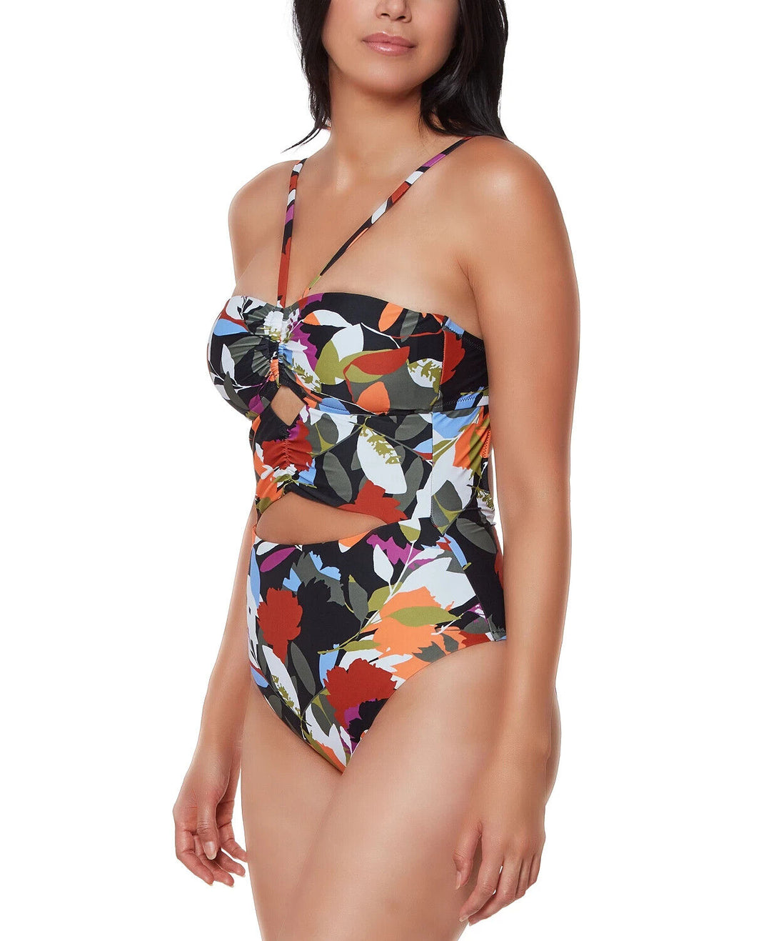 Traje de baño de una pieza con corte tipo bandeau estampado Bar III MSRP $ 88 Talla M # UB7 331 NUEVO