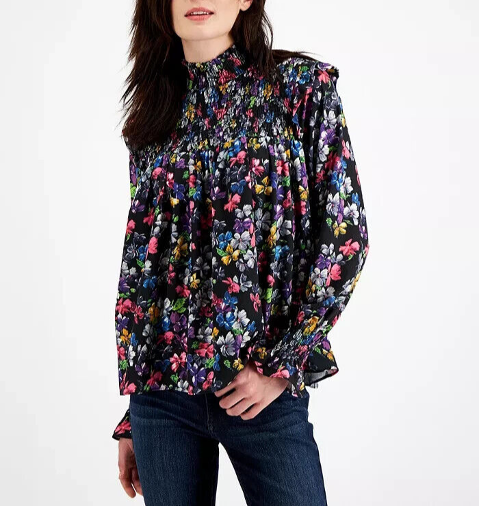 French Connection Ruffled Floral-Print Blouse MSRP $79 Size XS # 5D 2144 NEW