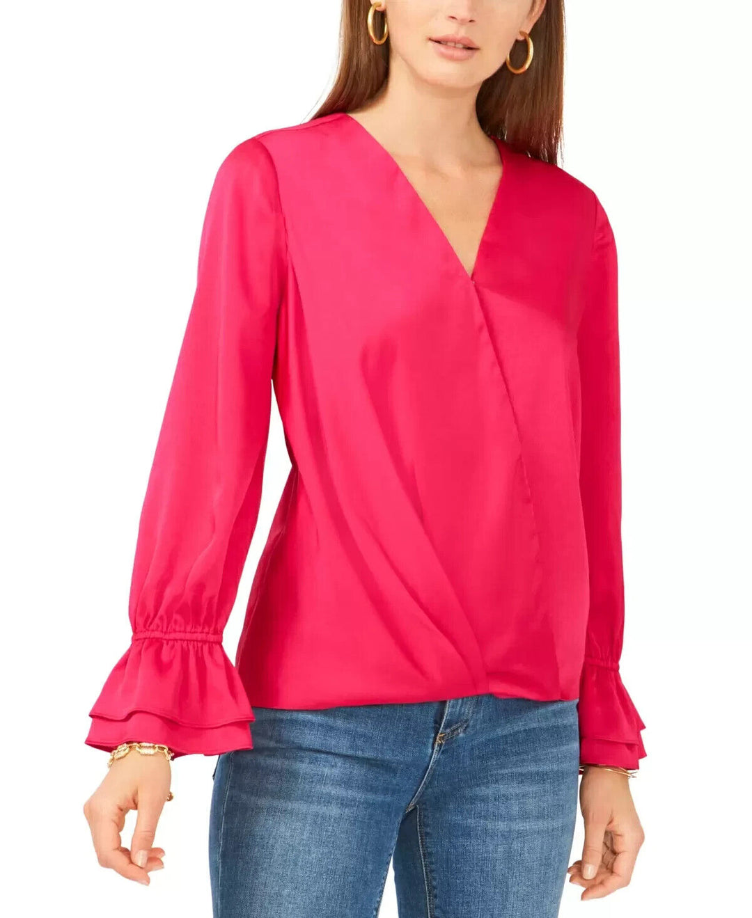  Vince Camuto Solid Surplice Ruffled-Cuff Top MSRP $89 Size S # 4A 424 NEW