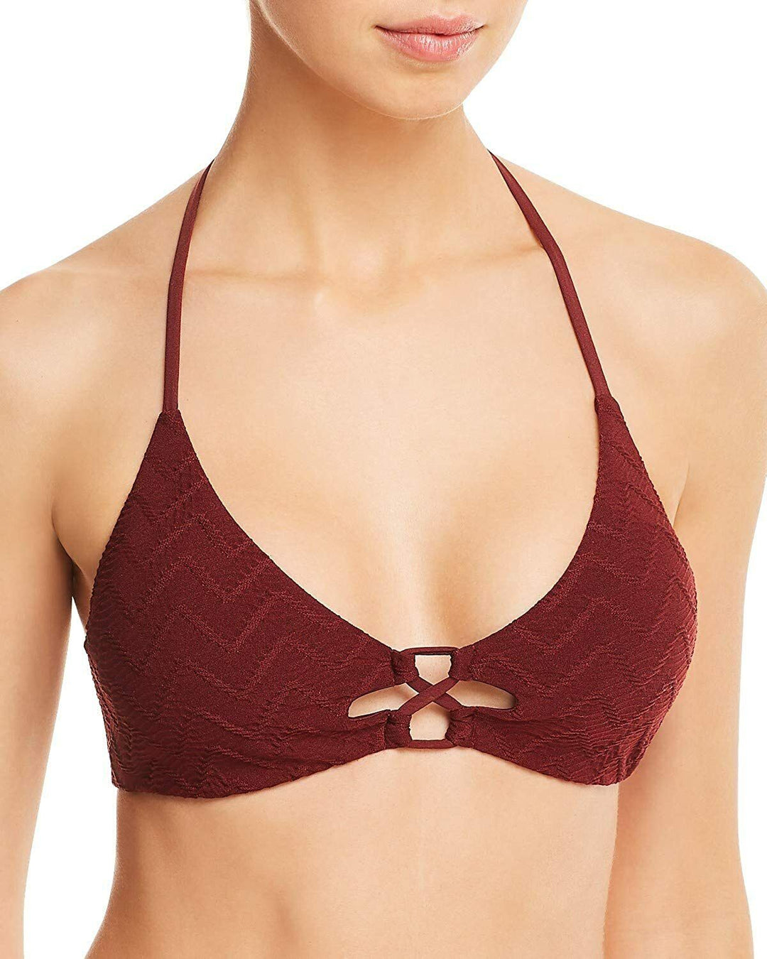 SOLUNA Lace-Up Front Textured Bikini Top MSRP $50 Size M # 30C 224 NEW