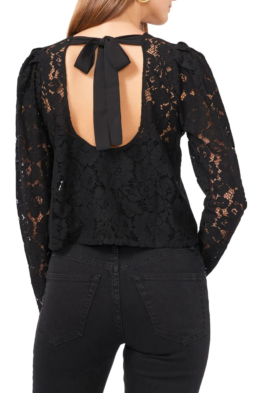 1.STATE Open Tie Back Lace Top