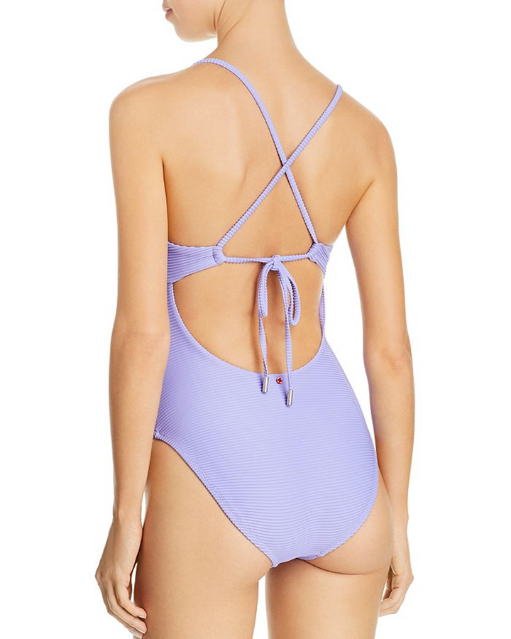 Red Carter Ribbed Plunge One Piece Swimsuit