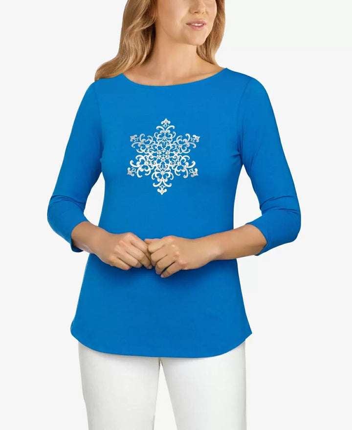 Ruby Rd. Petite Embellished Snowflake Top MSRP $44 Size PL # 4B 454 NEW