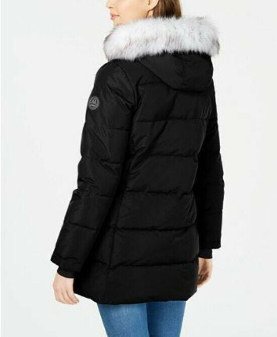 Halifax Capucha Faux-Fur-Trim Puffer Coat Tamaño S # 18A 124 NUEVO