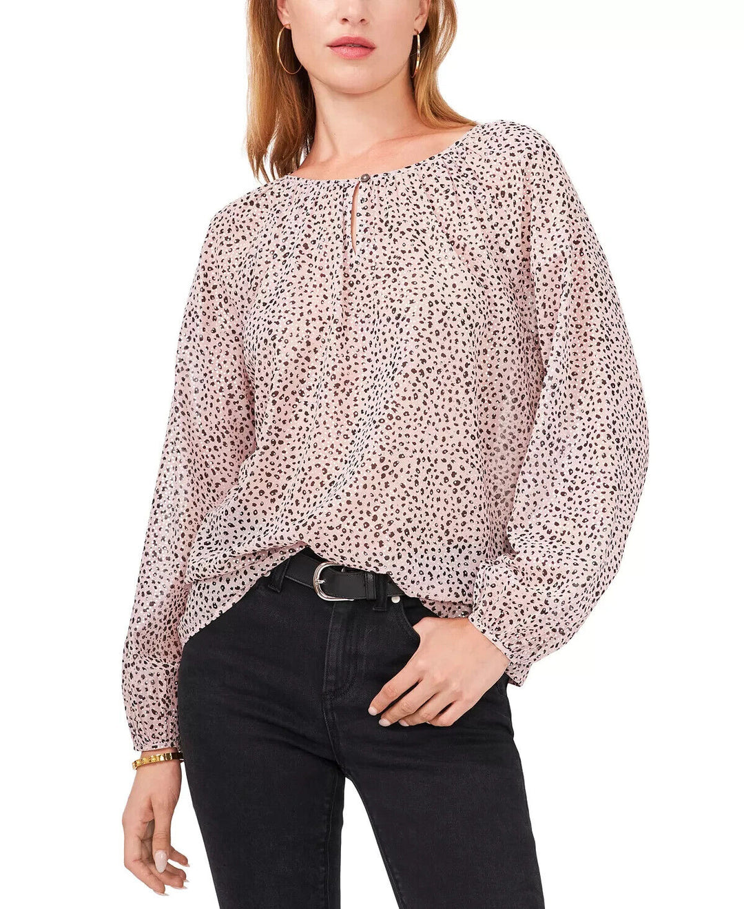 Vince Camuto Animal Print Long Sleeve Peasant Top MSRP $79 Size M # 5D 2287 NEW