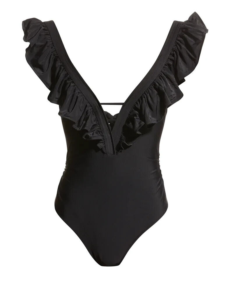 Ramy Brook Nicola Ruffled Deep V 1-Piece Swimsuit