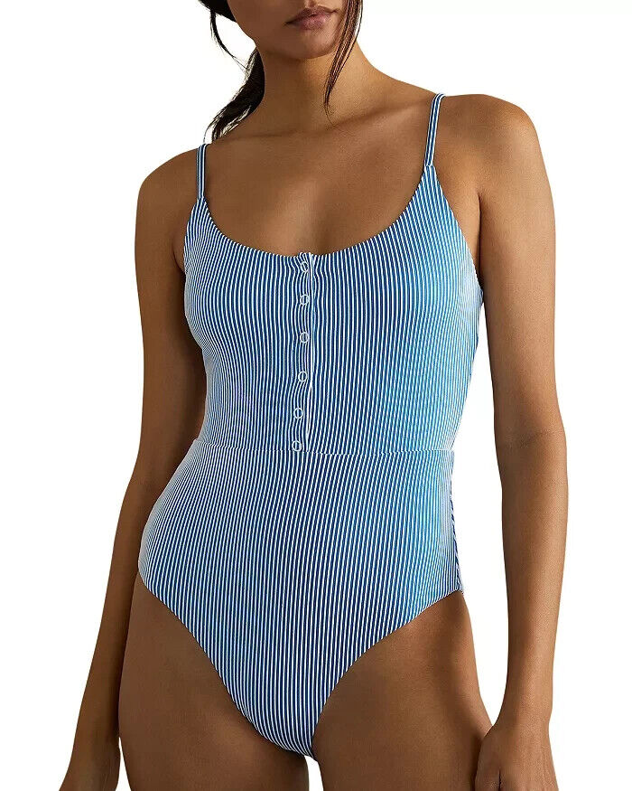 Onia Lola Striped Snap One Piece Swimsuit MSRP $195 Size S # UB7 306 NEW