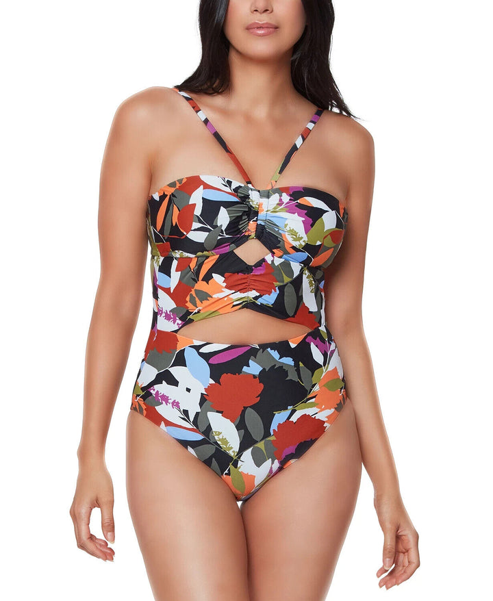 Bar III Printed Bandeau Cutout One-Piece Swimsuit MSRP $88 Size M # UB7 331 NEW