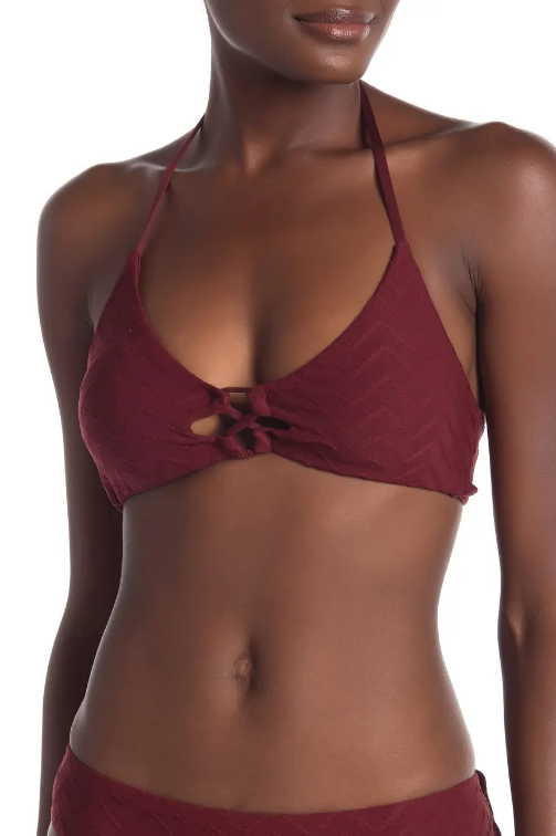 SOLUNA Lace-Up Front Textured Bikini Top