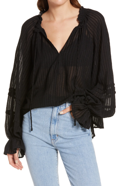 FREE PEOPLE Out of Town Split Neck Blouse MSRP $98 Size XS # 6C 1826 NEW 