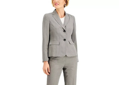 Le Suit Petite Herringbone-Striped Button-Front Jacket Size 2P # 4B 459 NEW
