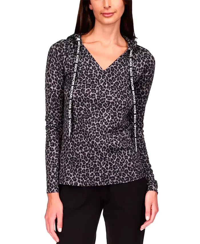 MICHAEL Michael Kors Cheetah-Print Hoodie MSRP $88 Size XS # 4B 547 NEW