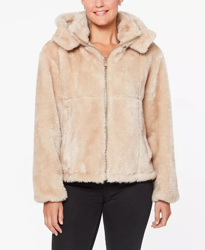 Vince Camuto Reversible Short Hooded Faux Fur Jacket $400 Size L # 18A 138 NEW 