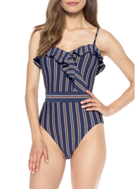 Isabella Rose Broadway Striped & Ruffled 1Pc. Swimsuit