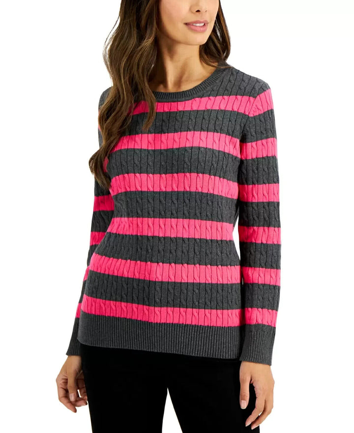 Karen Scott Hannah Cotton Striped Cable-Knit Sweater $46 Size M # 4B 425 NEW