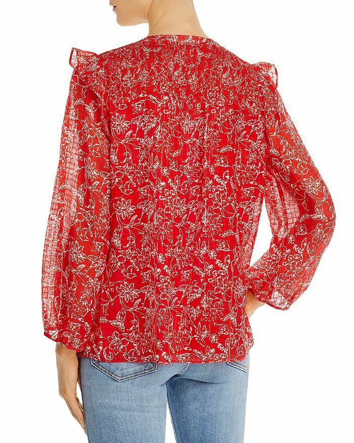 Parker Floral Print Ruffle-Shoulder Silk Top