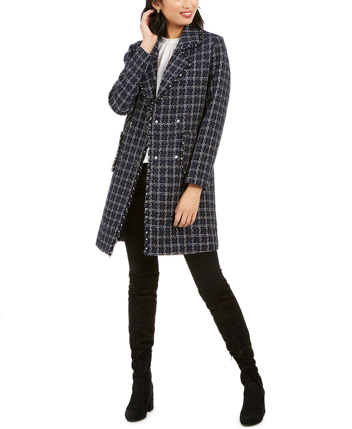 Marc New York Double-Breasted Plaid Tweed Coat