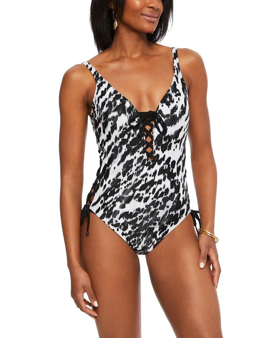 Bar III Heat Wave Lace-Up One-Piece Swimsuit MSRP $88 Size XS # U11B 277 NEW