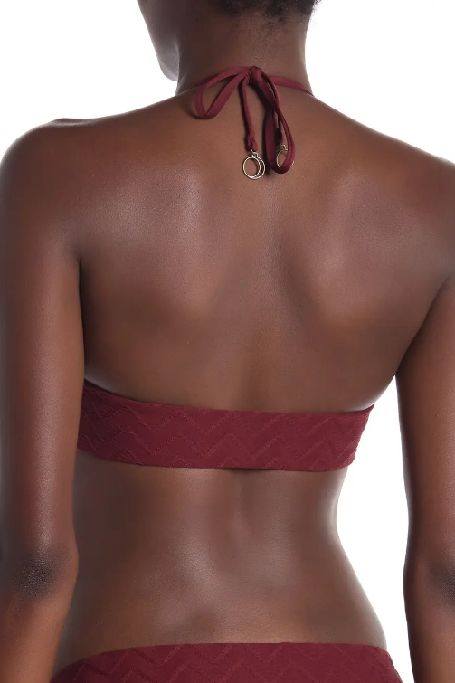 SOLUNA Lace-Up Front Textured Bikini Top