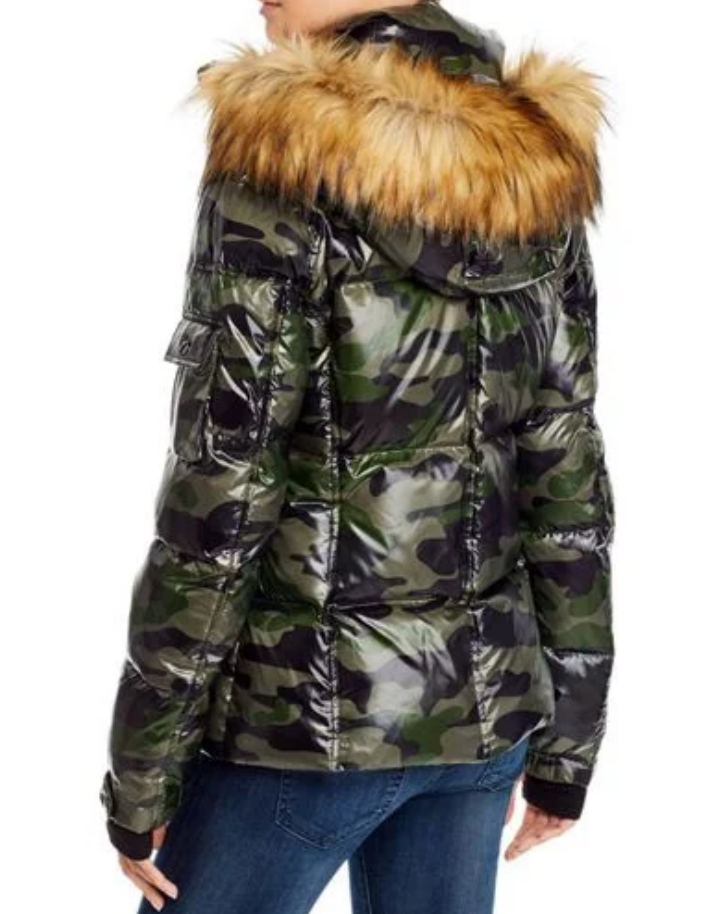 AQUA Faux Fur-Trim Camo Puffer Jacket